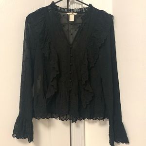 Black Ruffled Eyelet Blouse